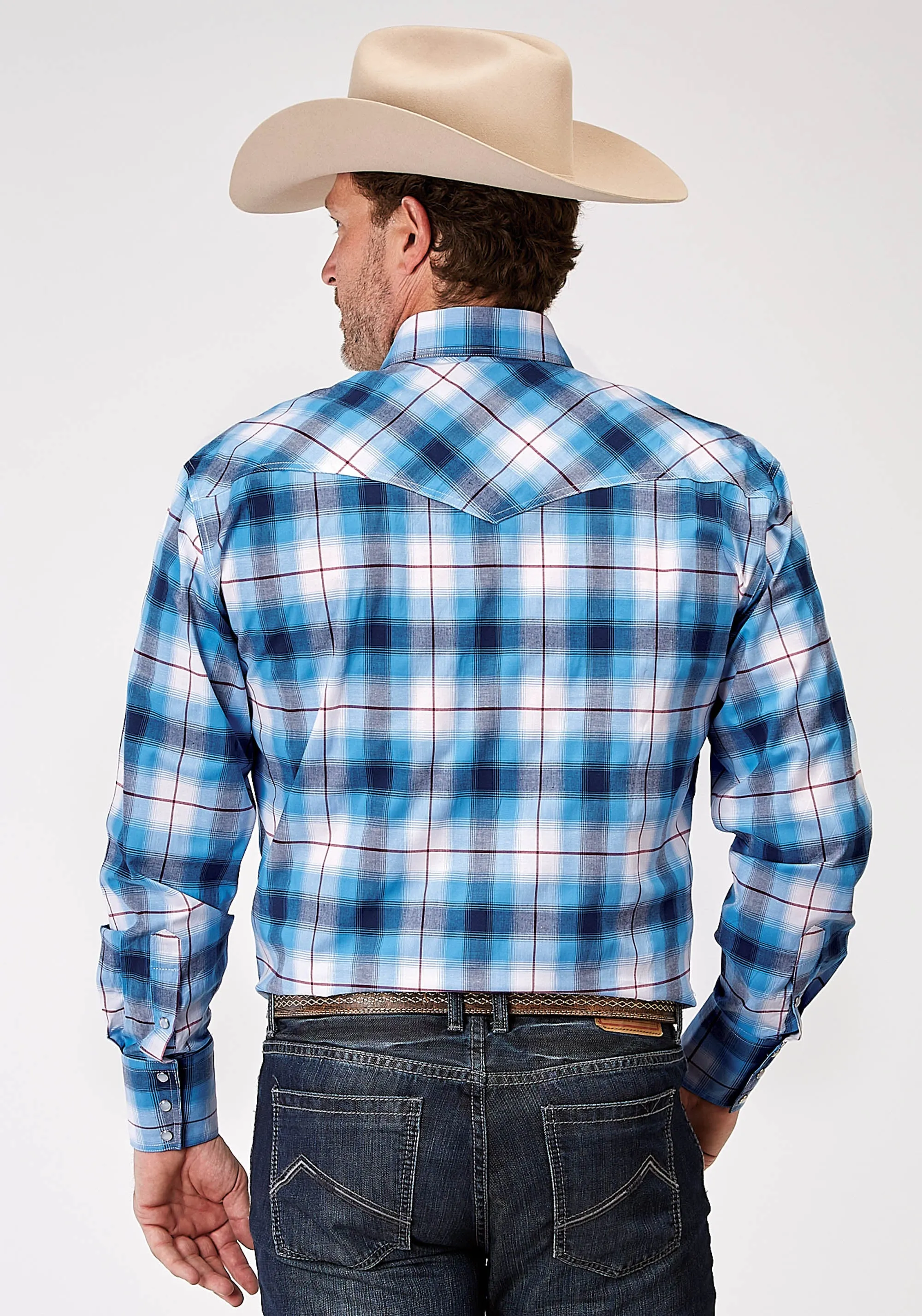 1945 STRETCH POPLIN - BLUE PLAID