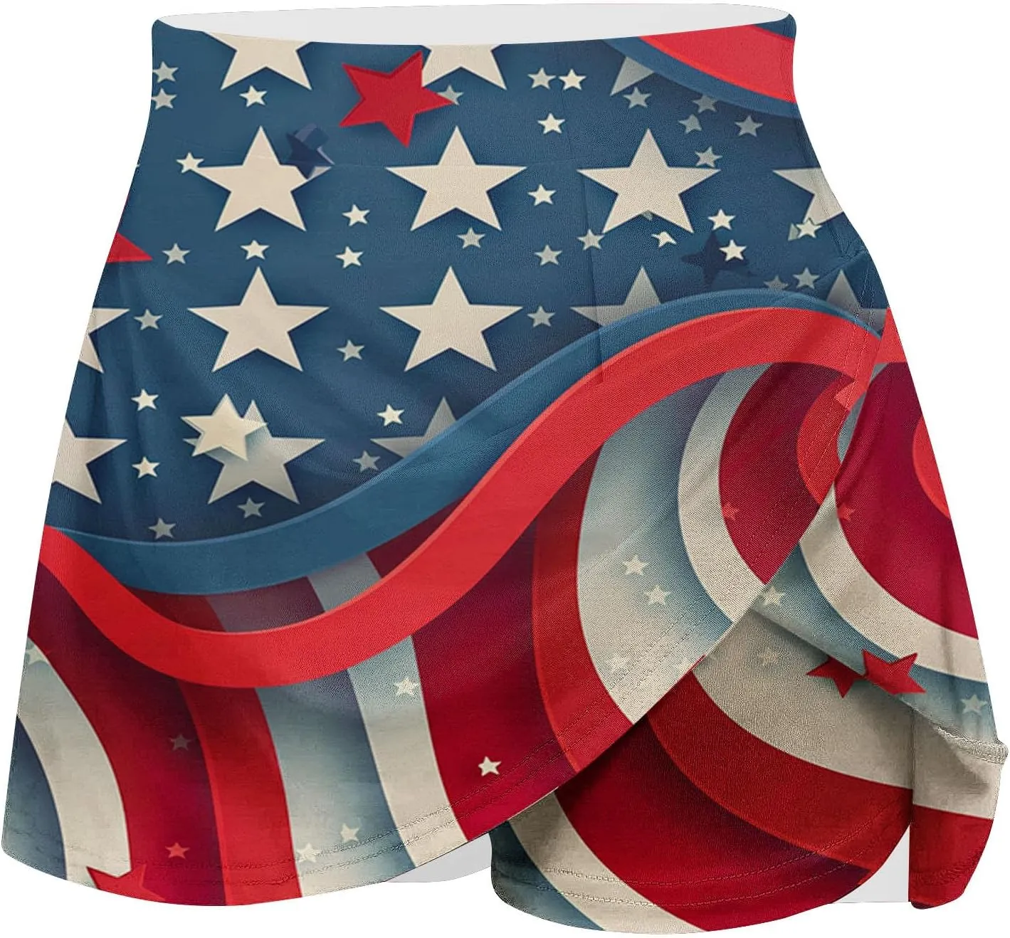 4th of July Skort Patriotic Skirts for Women American Flag Tennis Skirts with Shorts High Waisted Flowy Summer Skorts
