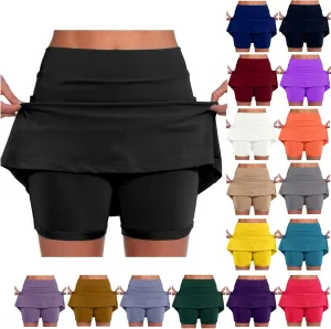 Athletic Skorts for Women Plus Size Tummy Control Tennis Yoga Shorts Hight Waist Solid Comfy Elastic Gym Skirts