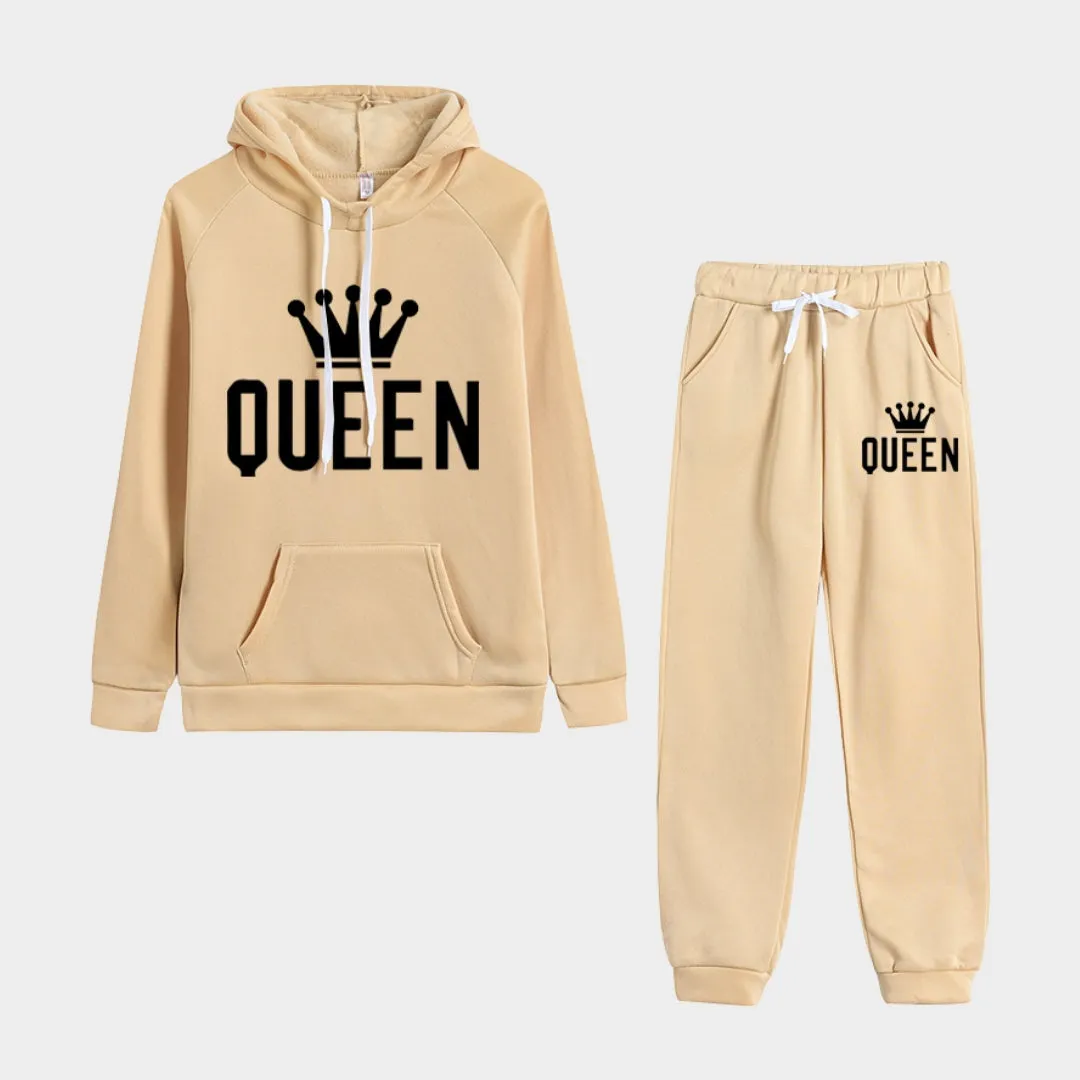Autumn Winter Women's Tracksuit Set - Hoodie and Fleece Pants Outfit, Casual Jogging Clothes (Khaki, Black, Grey and Pink)