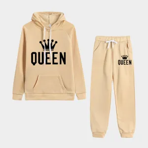 Autumn Winter Women's Tracksuit Set - Hoodie and Fleece Pants Outfit, Casual Jogging Clothes (Khaki, Black, Grey and Pink)