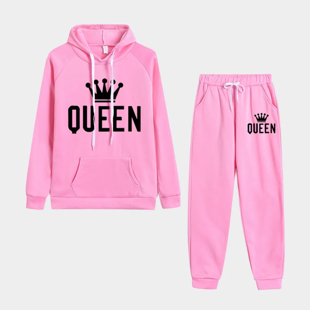 Autumn Winter Women's Tracksuit Set - Hoodie and Fleece Pants Outfit, Casual Jogging Clothes (Khaki, Black, Grey and Pink)