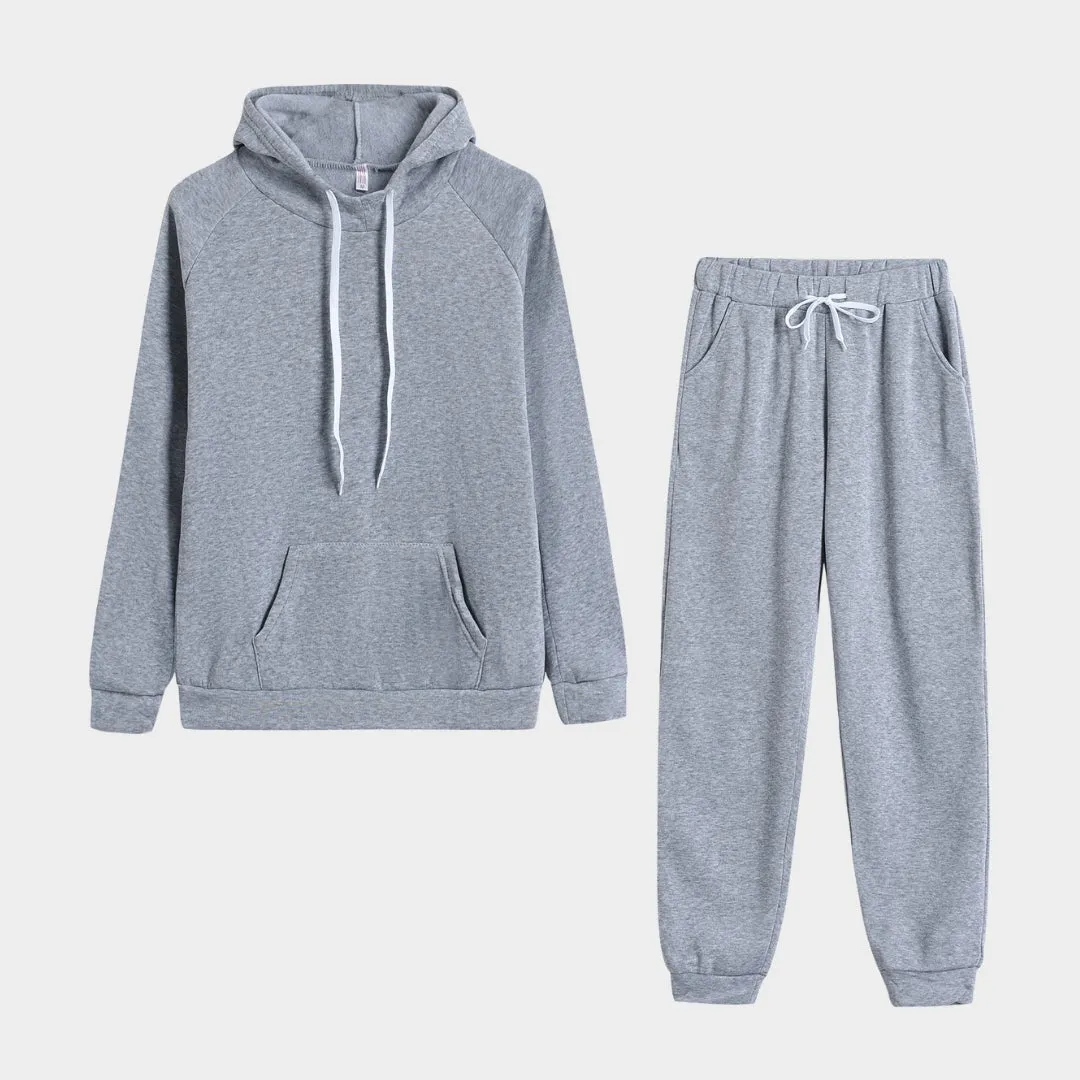 Autumn Winter Women's Tracksuit Set - Hoodie and Fleece Pants Outfit, Casual Jogging Clothes (Khaki, Black, Grey and Pink)