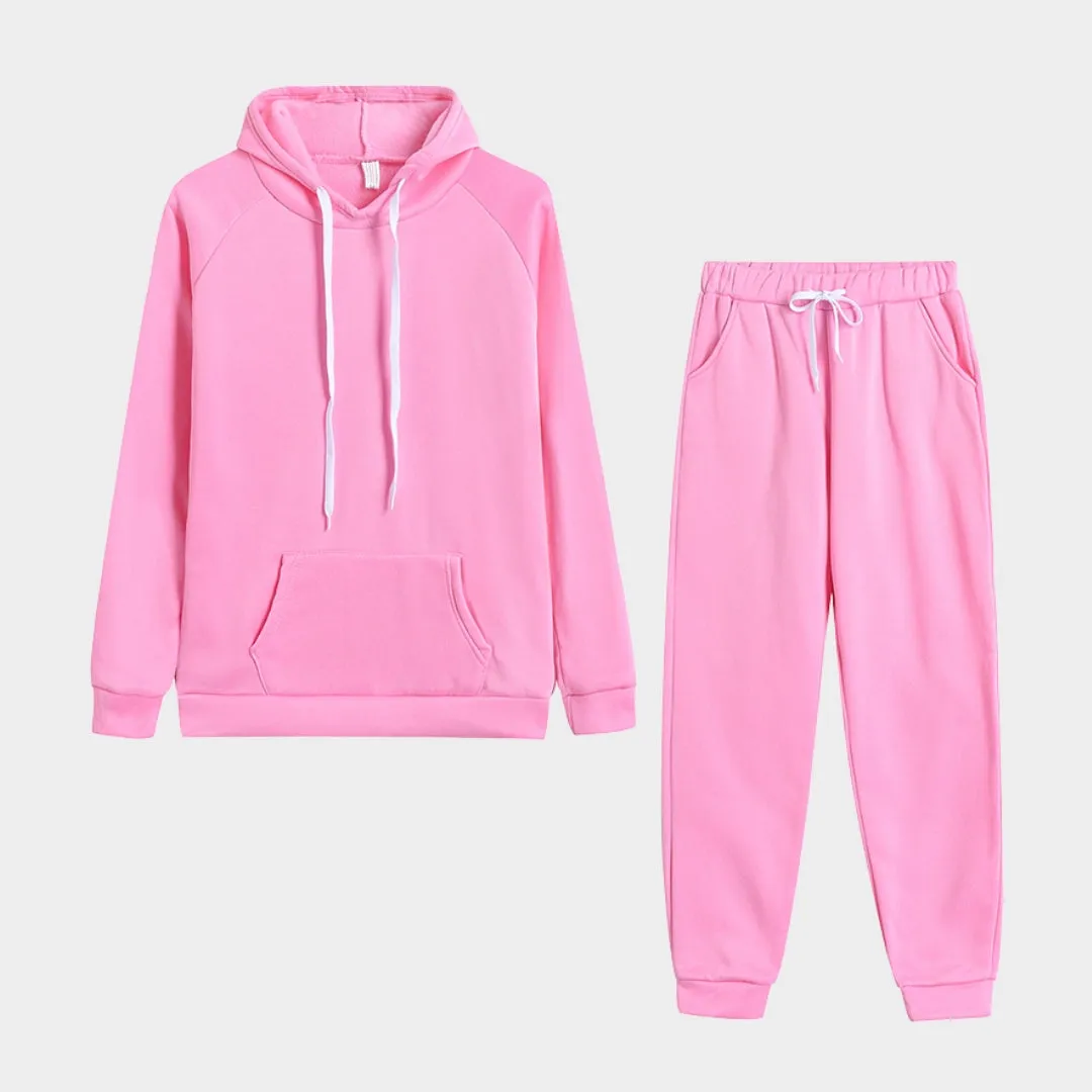 Autumn Winter Women's Tracksuit Set - Hoodie and Fleece Pants Outfit, Casual Jogging Clothes (Khaki, Black, Grey and Pink)