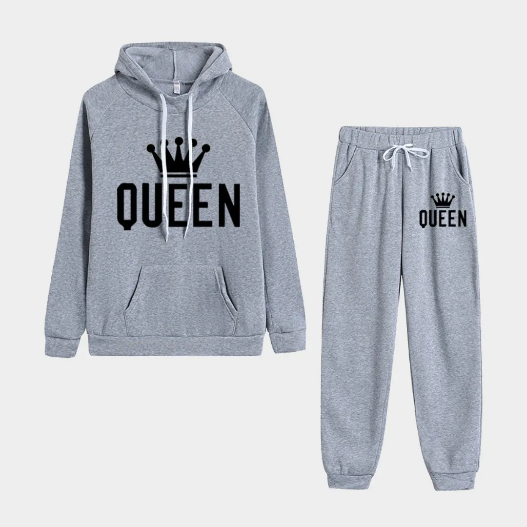 Autumn Winter Women's Tracksuit Set - Hoodie and Fleece Pants Outfit, Casual Jogging Clothes (Khaki, Black, Grey and Pink)