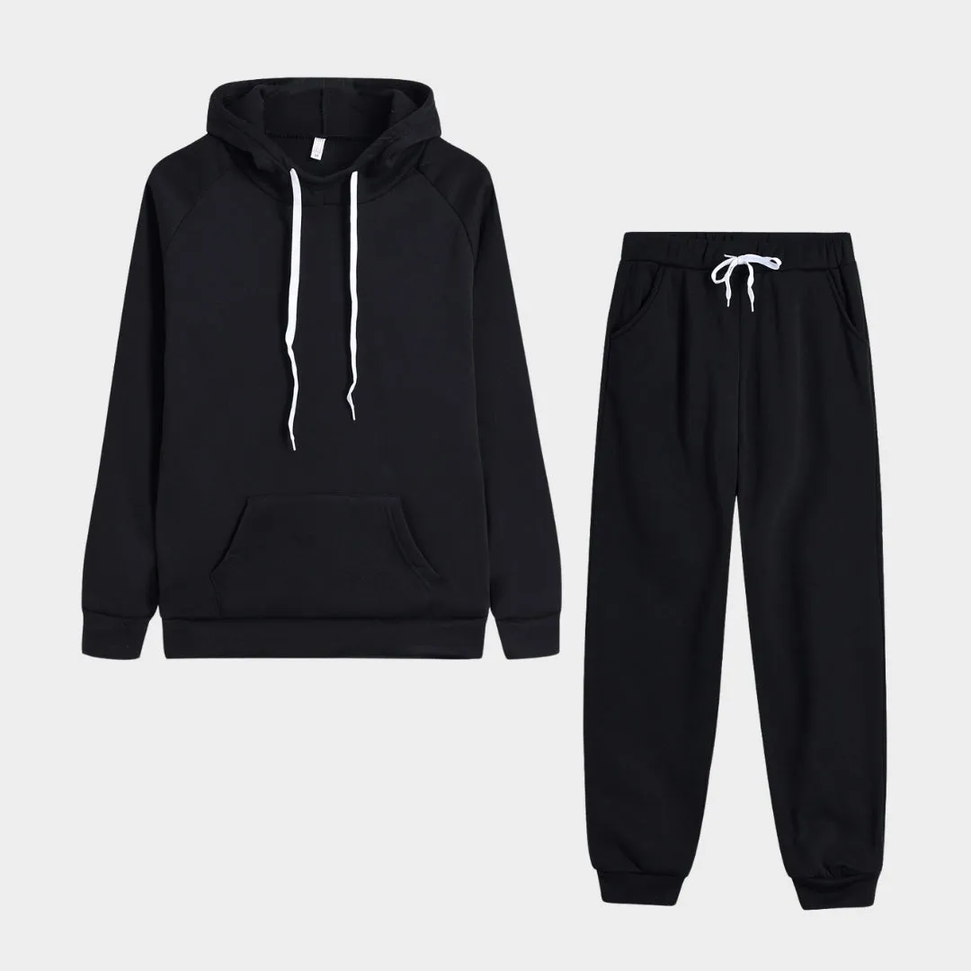 Autumn Winter Women's Tracksuit Set - Hoodie and Fleece Pants Outfit, Casual Jogging Clothes (Khaki, Black, Grey and Pink)