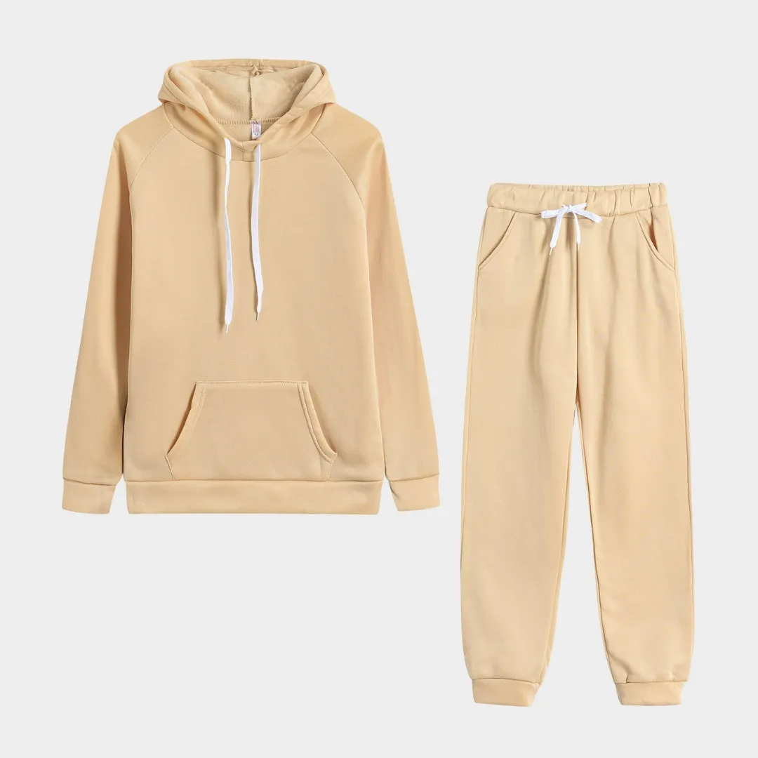 Autumn Winter Women's Tracksuit Set - Hoodie and Fleece Pants Outfit, Casual Jogging Clothes (Khaki, Black, Grey and Pink)