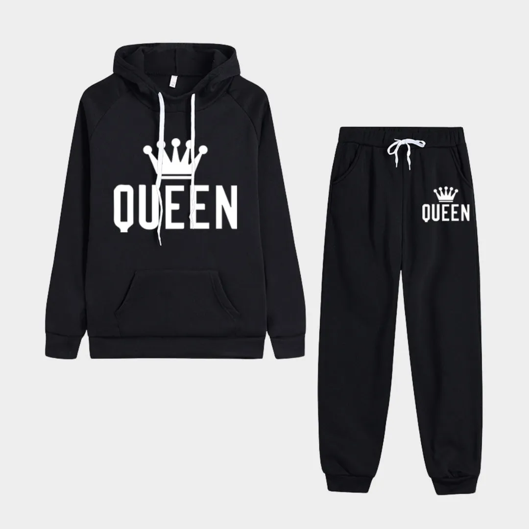 Autumn Winter Women's Tracksuit Set - Hoodie and Fleece Pants Outfit, Casual Jogging Clothes (Khaki, Black, Grey and Pink)