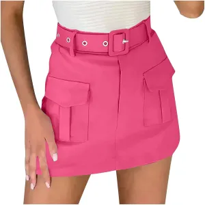 Baggy Shorts Women High Waisted Fashionable Pocket Belt Decoration Short Skirt Pants Summer Outfits for Women 2025