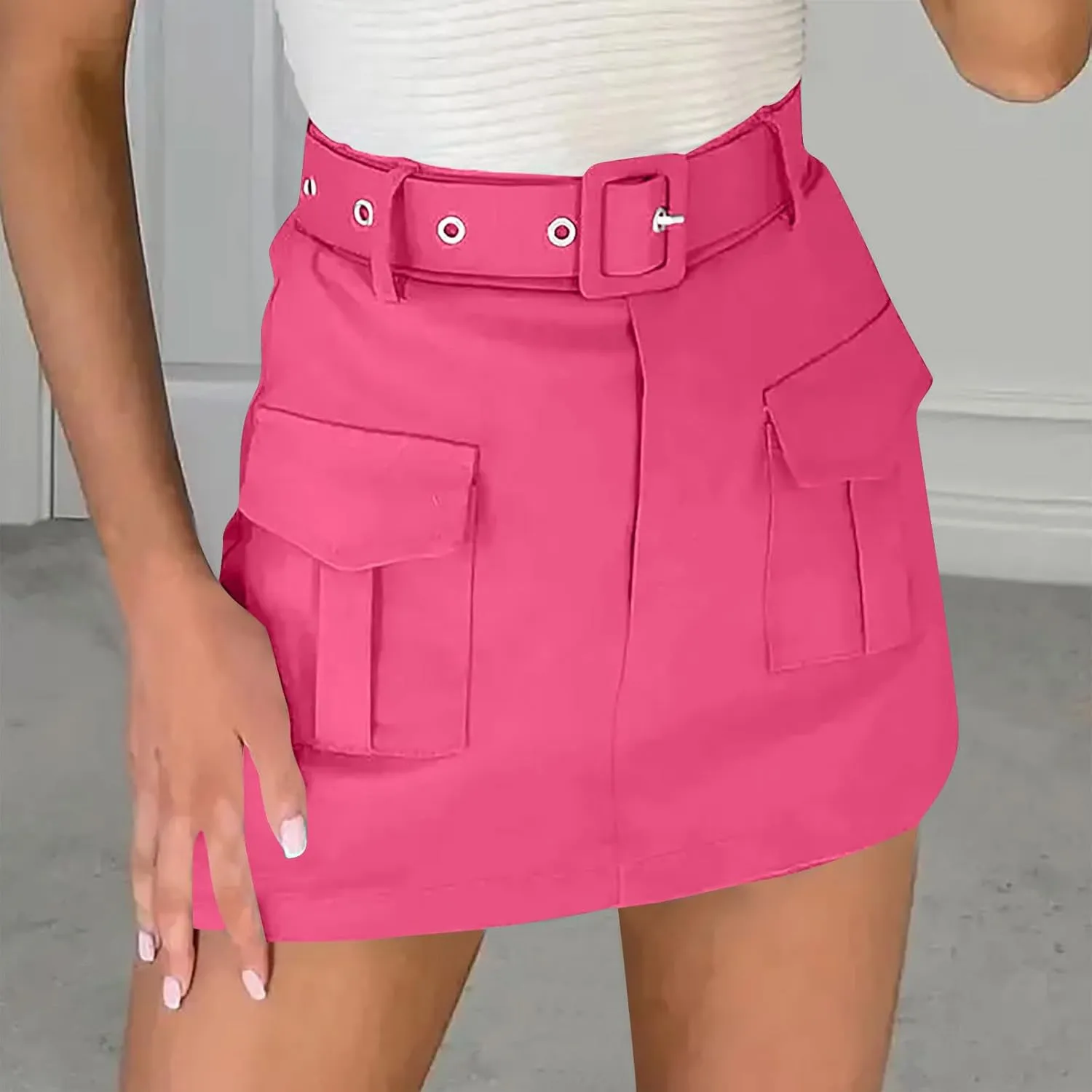 Baggy Shorts Women High Waisted Fashionable Pocket Belt Decoration Short Skirt Pants Summer Outfits for Women 2025