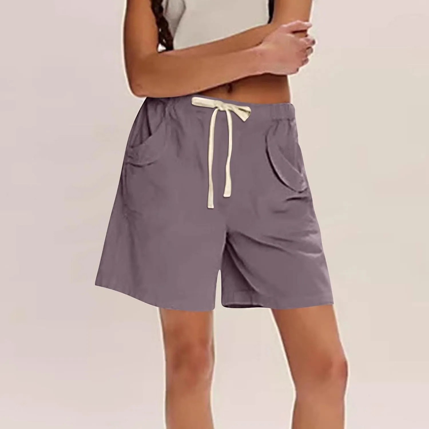 Bermuda Shorts for Women Straight Leg Drawstring High Waisted Chino Shorts with Pockets Summer Vacation Outfits