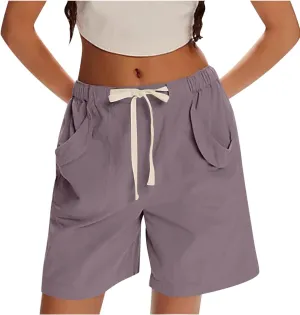 Bermuda Shorts for Women Straight Leg Drawstring High Waisted Chino Shorts with Pockets Summer Vacation Outfits