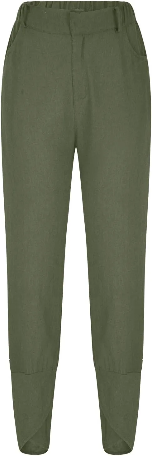 Binmer Summer Casual Linen Capri Pants for Womens Elastic Waist Cropped Comfy Baggy Trousers with Pockets 2024 Fashion
