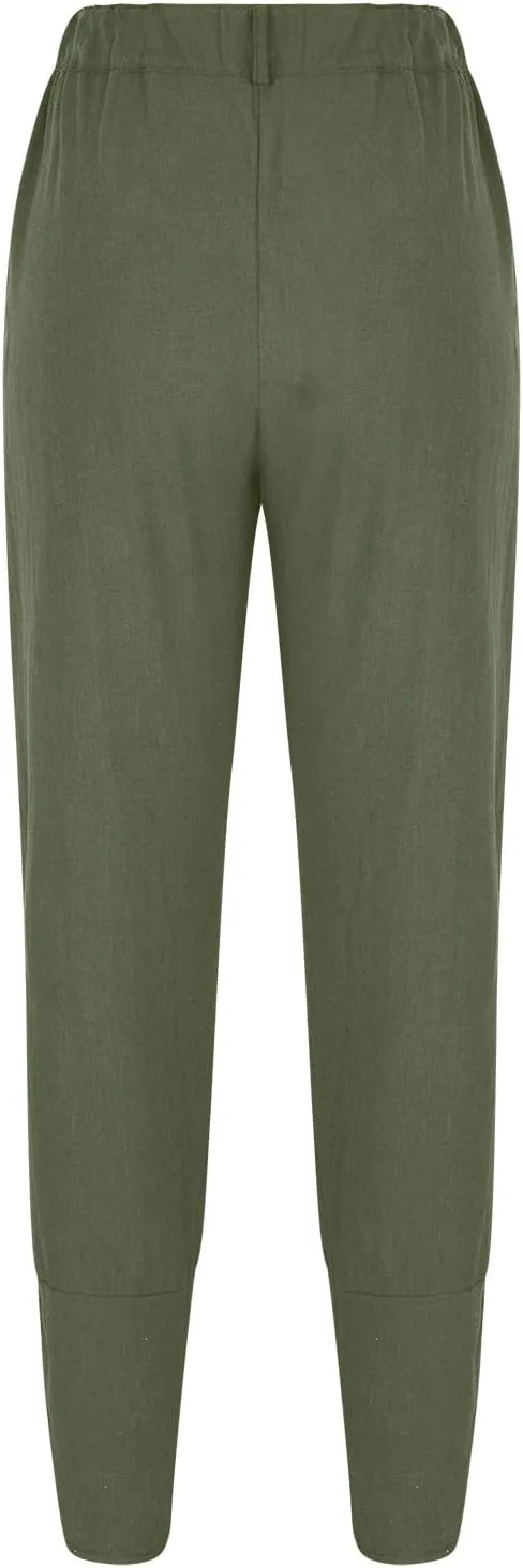 Binmer Summer Casual Linen Capri Pants for Womens Elastic Waist Cropped Comfy Baggy Trousers with Pockets 2024 Fashion