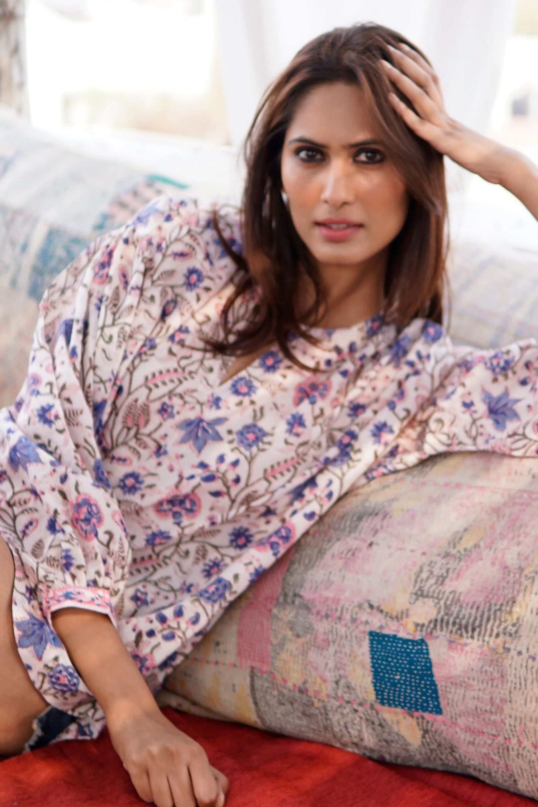 Blouse, puff sleeved cotton summer blouse, boho blouse, floral blouse for women