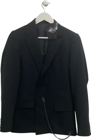 boohooMan Black Double Breasted Skinny Blazer With Chain UK 34" CHEST