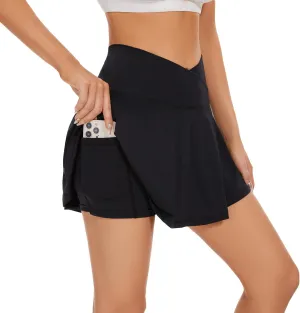bpbtti Women's 1 or 2 Pack Crossover Tennis Skirt with Pockets High Waisted Pleated Golf Skorts Built-in Shorts for 2025