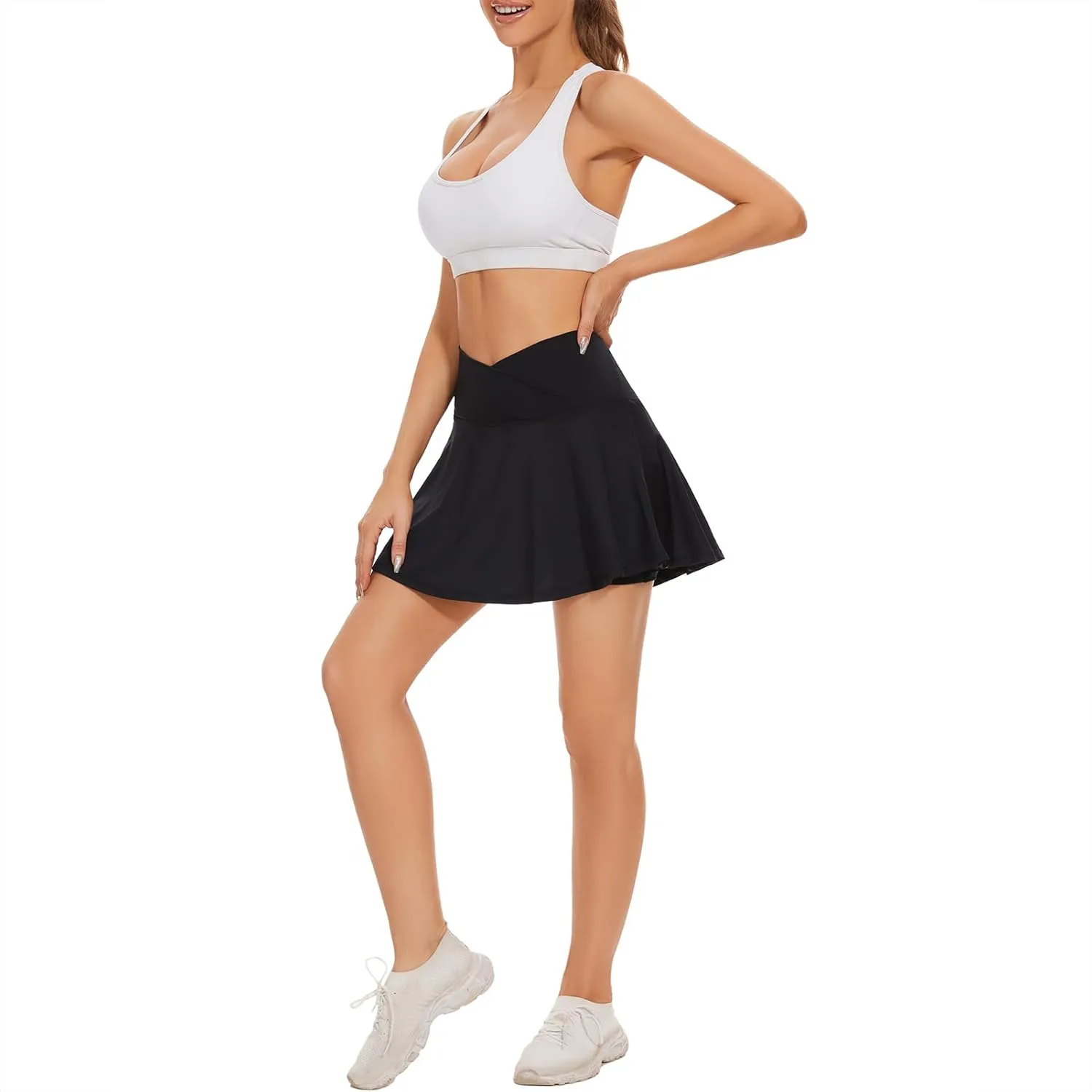 bpbtti Women's 1 or 2 Pack Crossover Tennis Skirt with Pockets High Waisted Pleated Golf Skorts Built-in Shorts for 2025