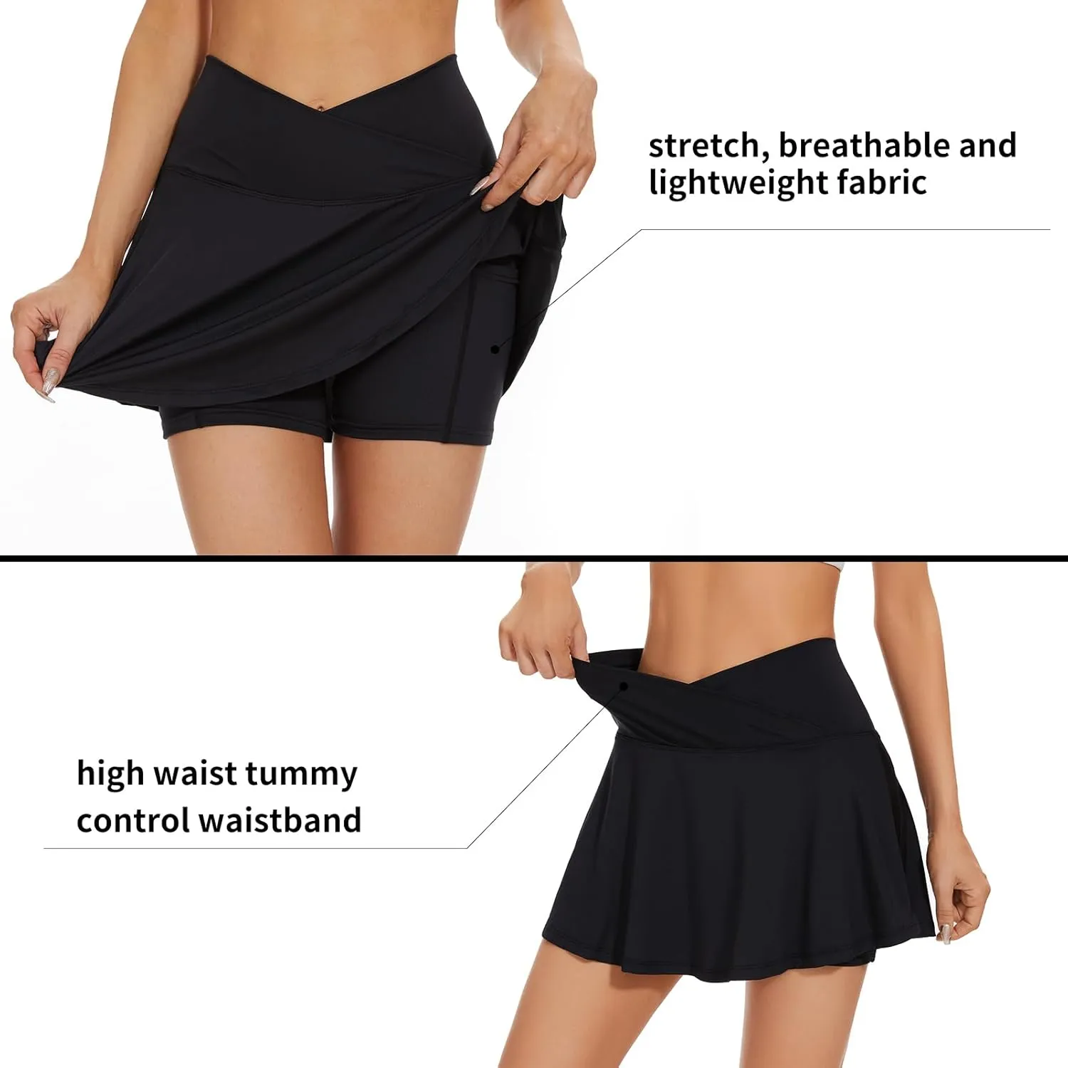 bpbtti Women's 1 or 2 Pack Crossover Tennis Skirt with Pockets High Waisted Pleated Golf Skorts Built-in Shorts for 2025