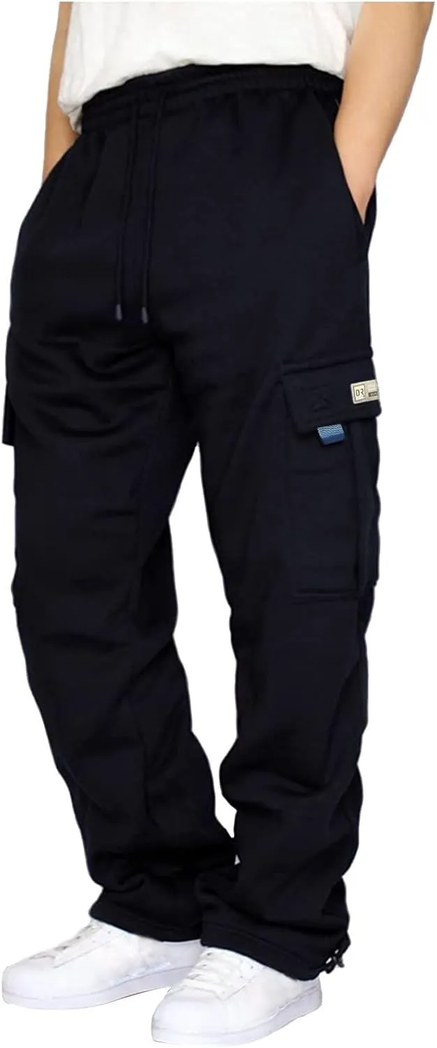 Cargo Pants for Men,Men's Cotton Linen Pants Elastic Drawstring Waist Pants Lightweight Fall Cargo Pants with Pockets