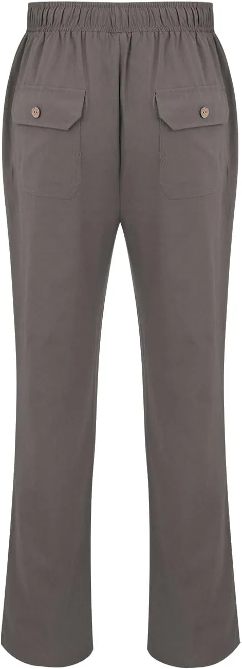 CRNTCEM Mens Casual Cotton Linen Pants Soft Comfy Outdoor Hiking Camping Pant Lightweight Solid Vacation Yoga Beach Pants