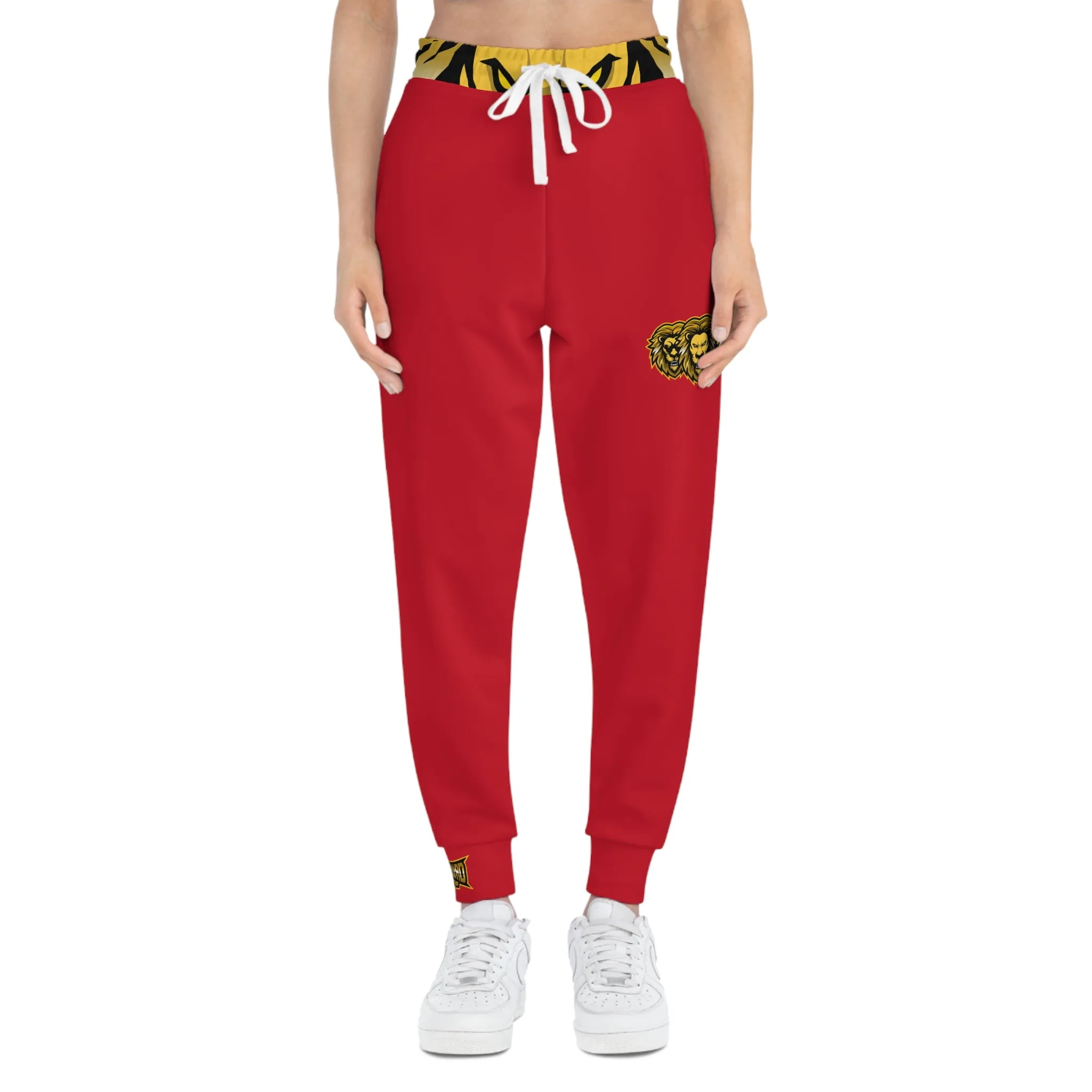 Dark Red "Sun Gold Lion" Athletic Joggers