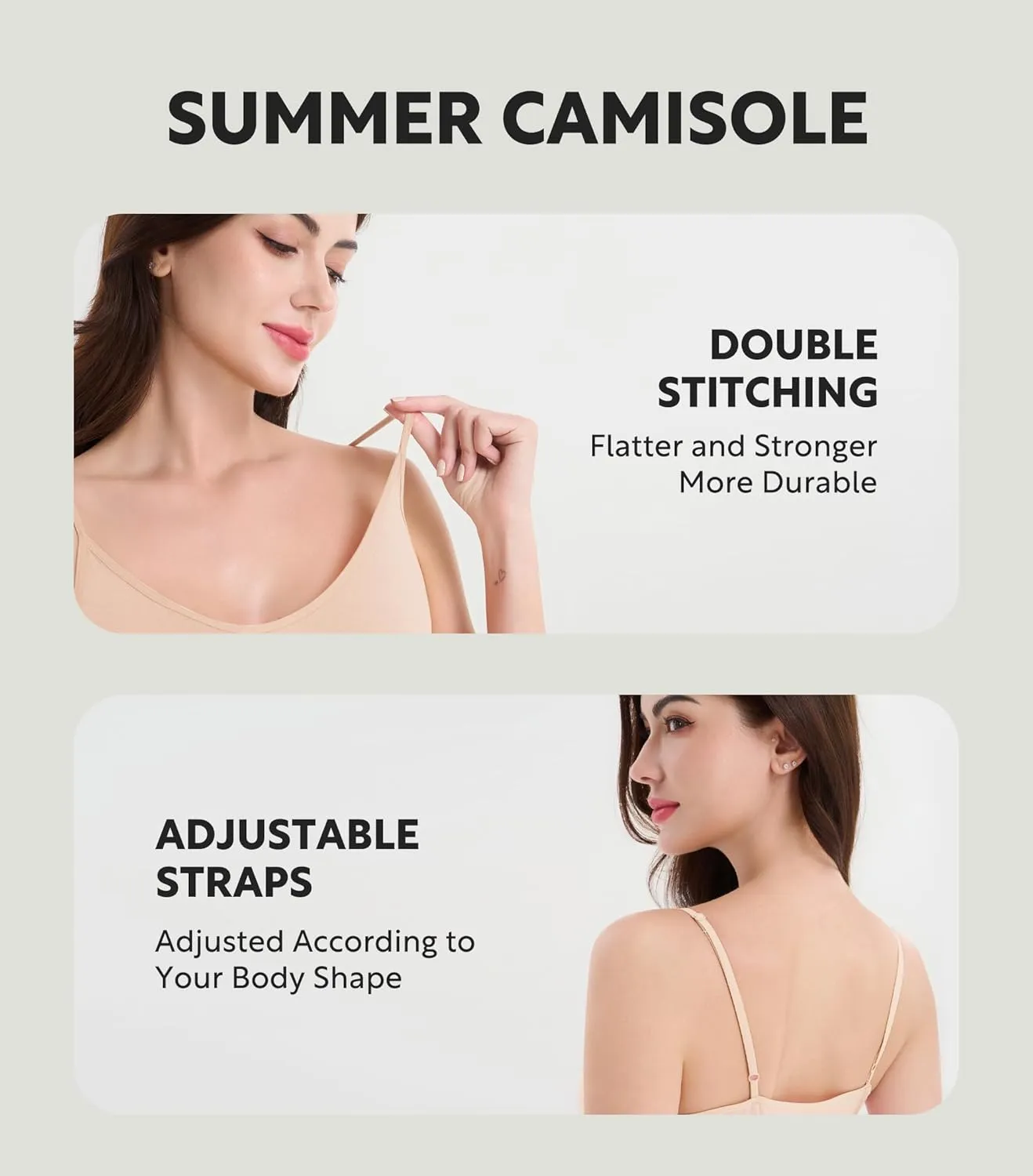 DAVID ARCHY Women's Bamboo Rayon Camisoles 3 Pack - Non-Slip Tank Tops, Wrinkle-Free Undershirts