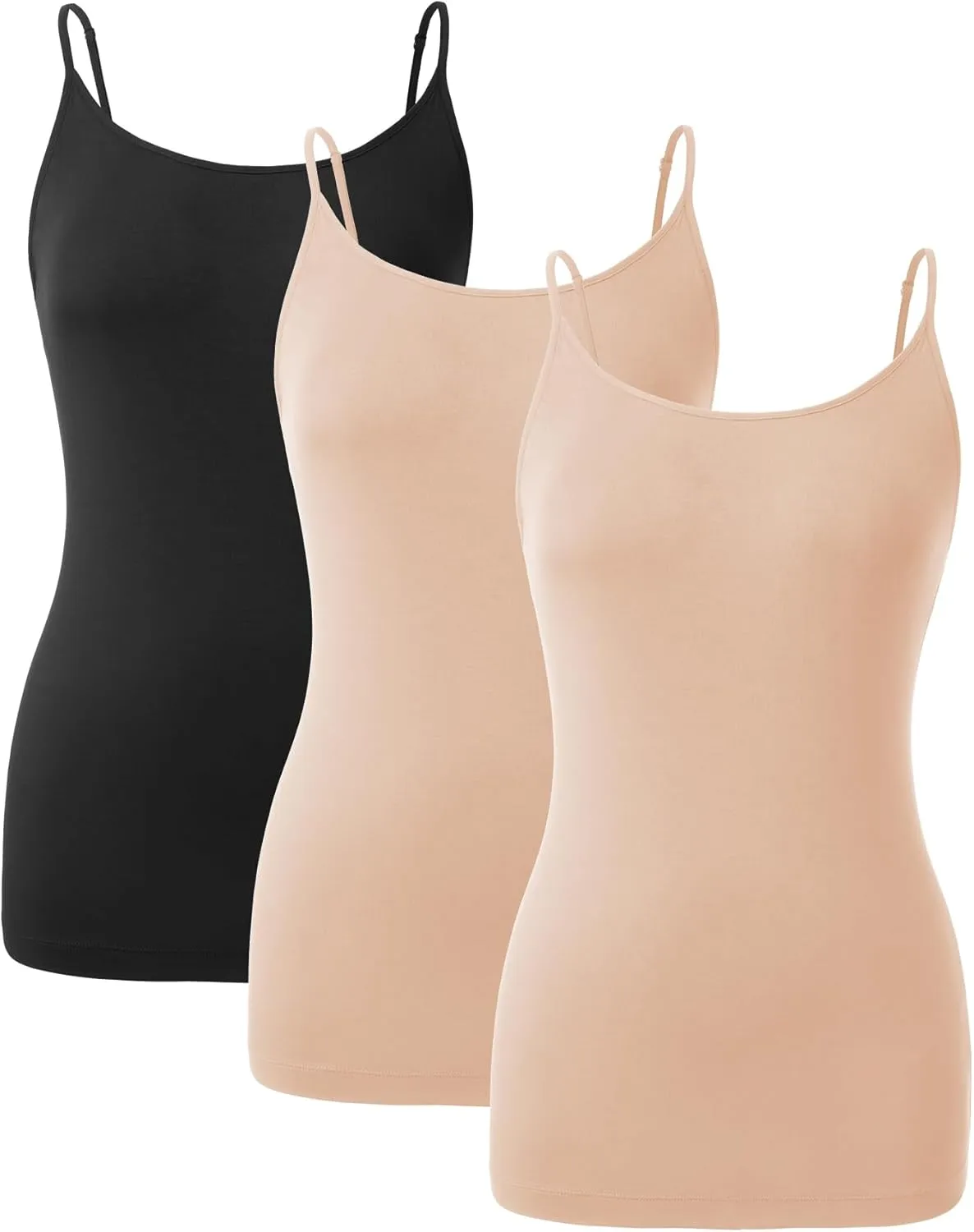 DAVID ARCHY Women's Bamboo Rayon Camisoles 3 Pack - Non-Slip Tank Tops, Wrinkle-Free Undershirts