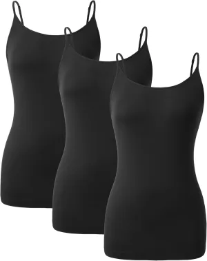 DAVID ARCHY Women's Bamboo Rayon Camisoles 3 Pack - Non-Slip Tank Tops, Wrinkle-Free Undershirts