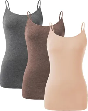 DAVID ARCHY Women's Bamboo Rayon Camisoles 3 Pack - Non-Slip Tank Tops, Wrinkle-Free Undershirts