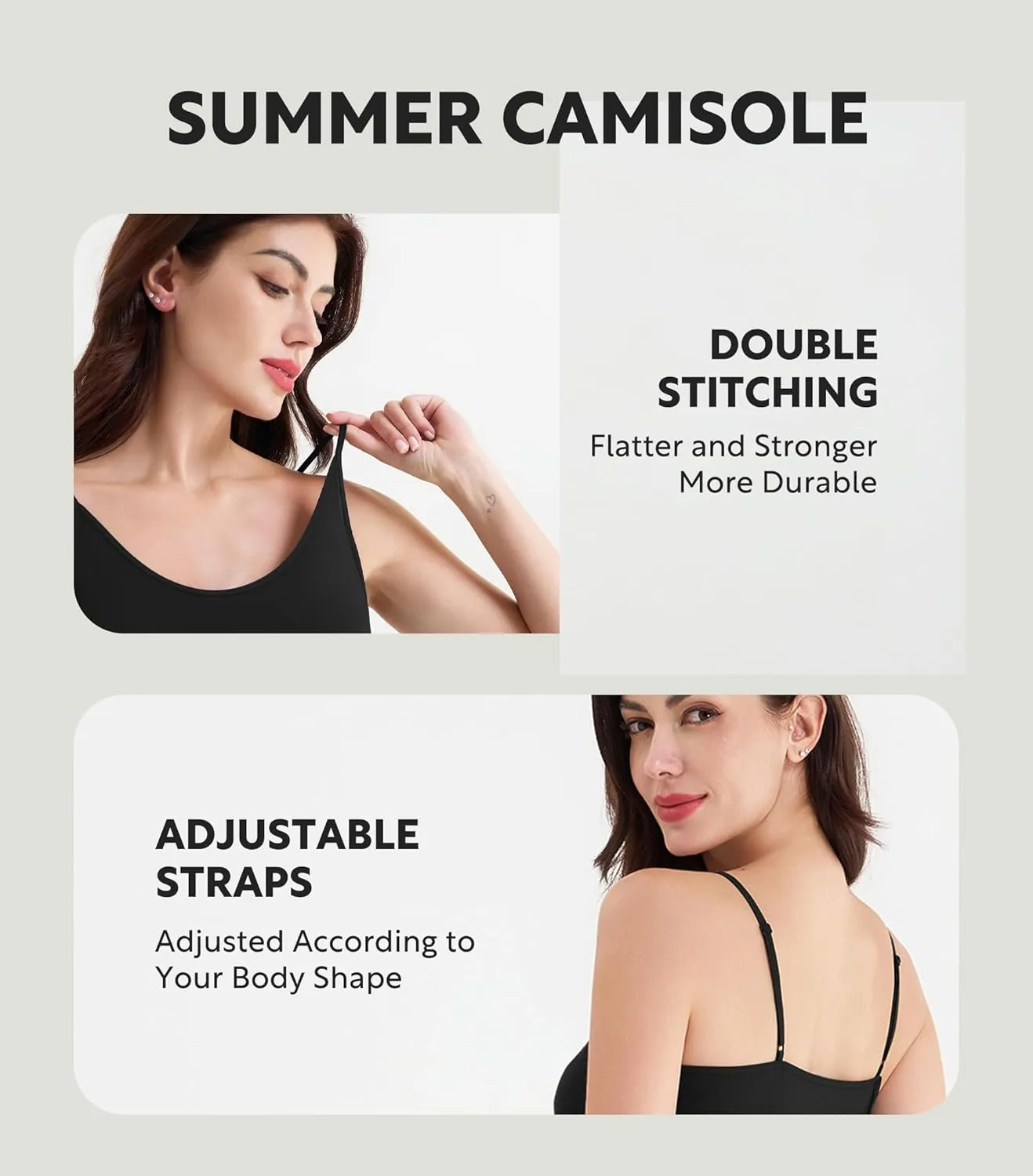 DAVID ARCHY Women's Bamboo Rayon Camisoles 3 Pack - Non-Slip Tank Tops, Wrinkle-Free Undershirts