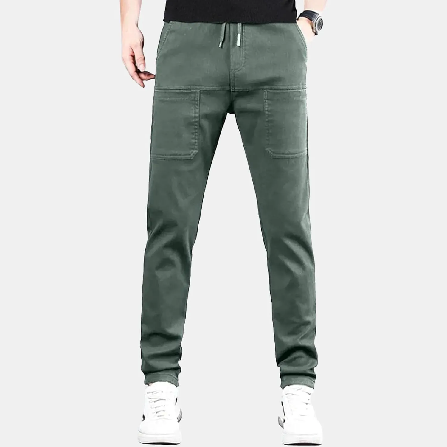 evzosrz Mens Summer Cargo Pants, Straight High Stretch Solid Waterproof High Stretch Comfy Casual Trousers with Multi-Pockets