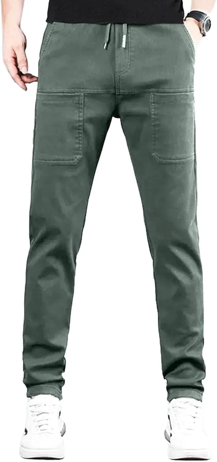 evzosrz Mens Summer Cargo Pants, Straight High Stretch Solid Waterproof High Stretch Comfy Casual Trousers with Multi-Pockets