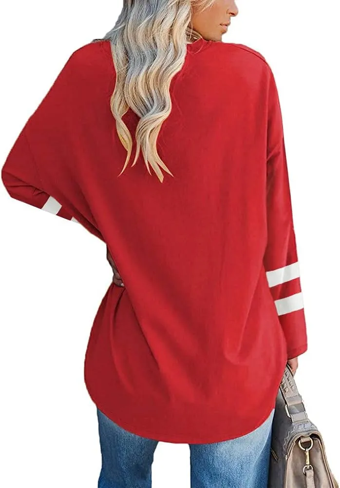 Fisoew Women's Long Sleeve Oversized T Shirts Loose Casual Crewneck Tunic Tops Soft Blouse