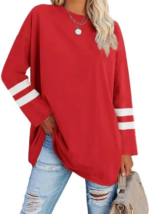 Fisoew Women's Long Sleeve Oversized T Shirts Loose Casual Crewneck Tunic Tops Soft Blouse