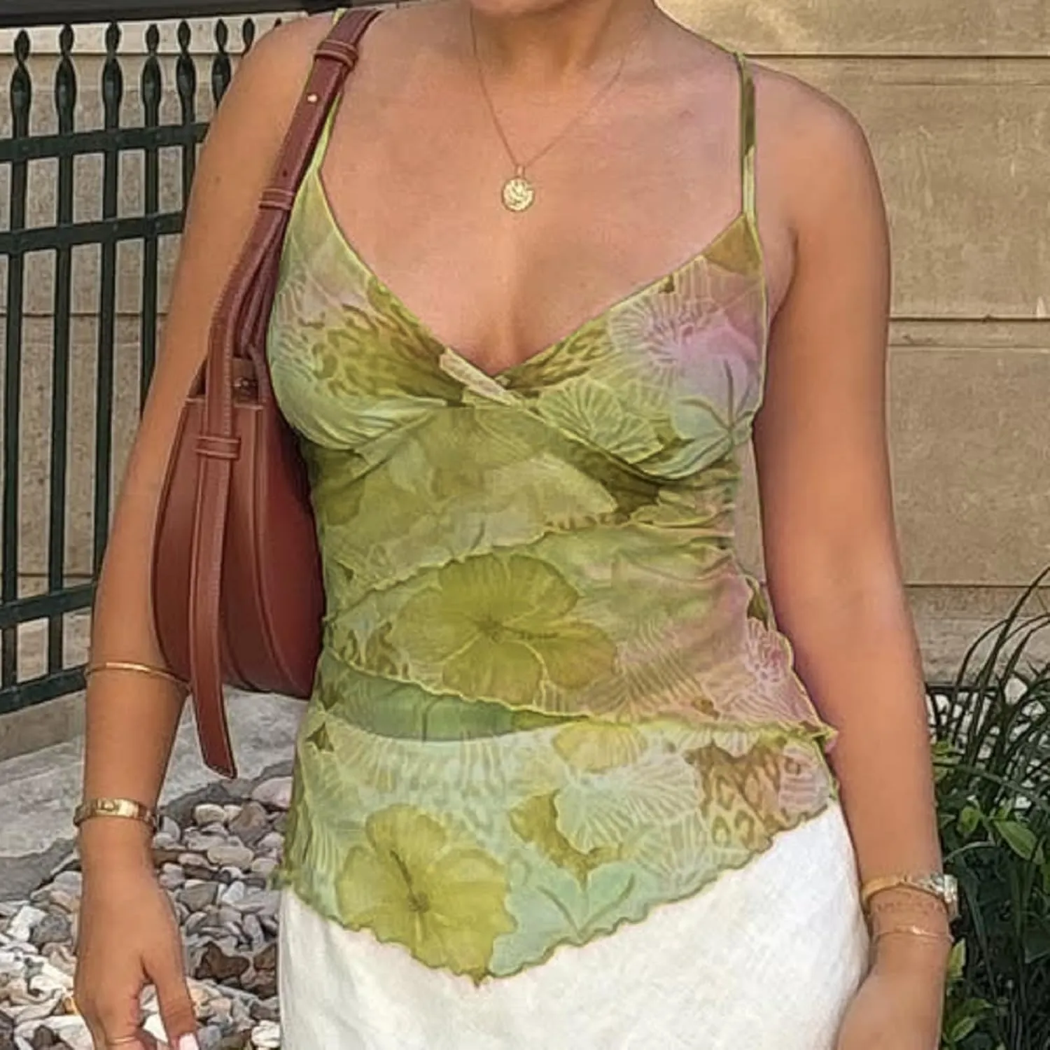 Floral Crop Cami Tops for Women Y2k Backless Flower Printed Spaghetti Straps Tops Summer Going Out Camisoles