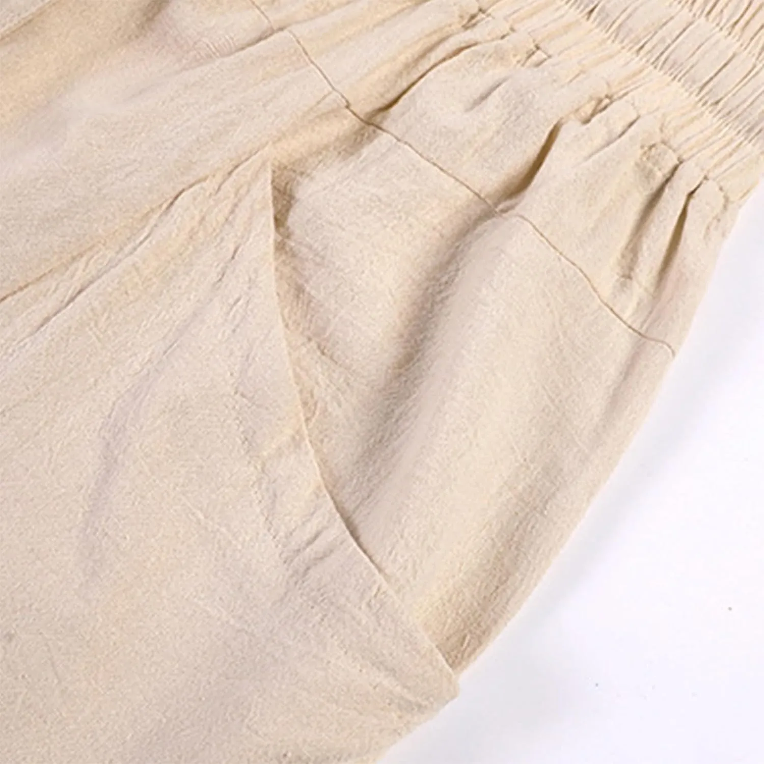 GOKKILRW Mens Pants Mens Linen Pants Casual Lightweight Beach Chino Pants Cropped Summer Capri Pants Drawstring Elastic Waist