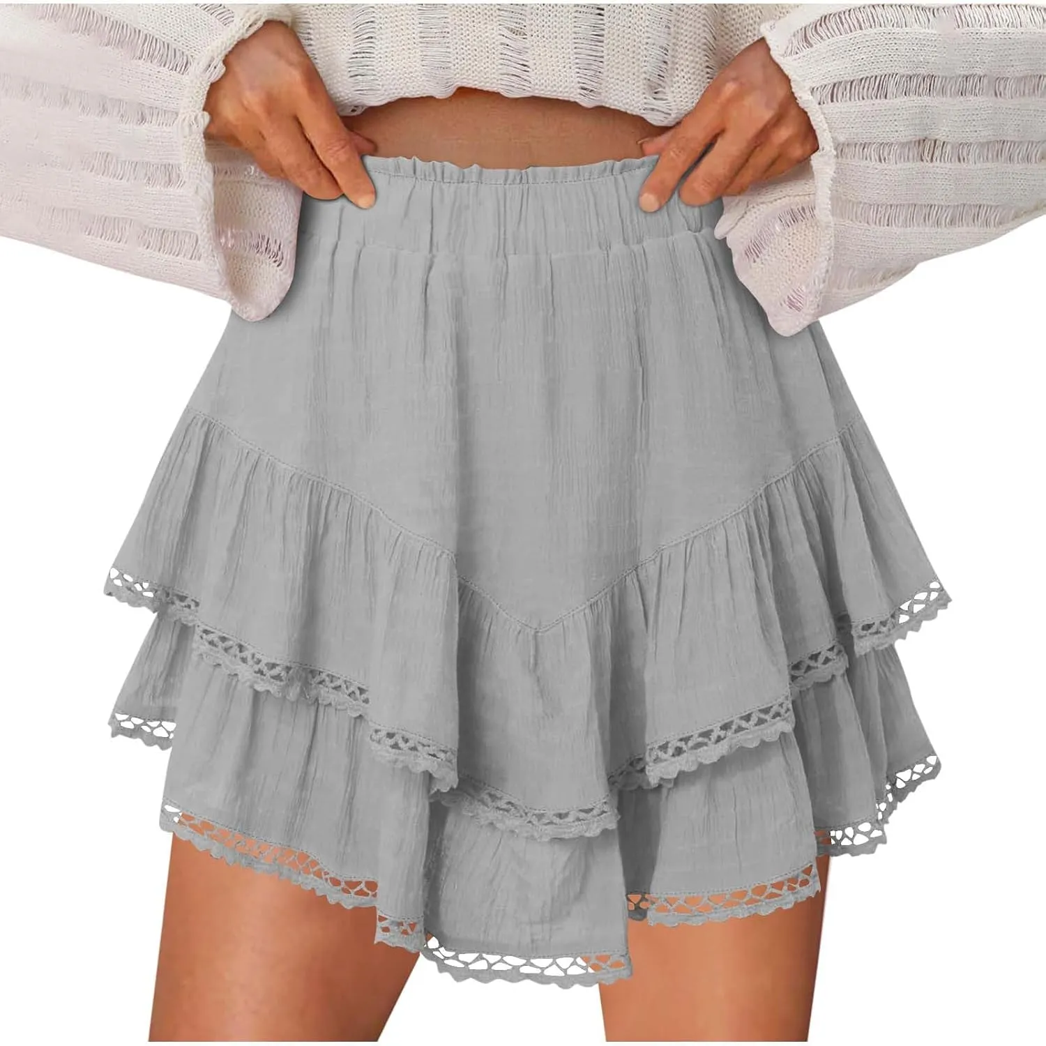 High Waist Ruffle Mini Skorts Flowy Tiered Layered Boho Shorts Summer Running Golf Tennis Athletic Skorts