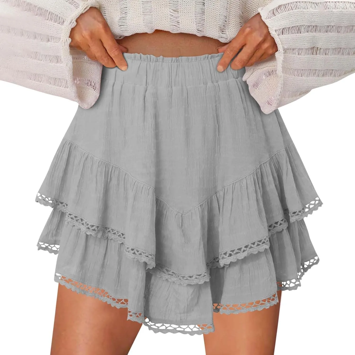 High Waist Ruffle Mini Skorts Flowy Tiered Layered Boho Shorts Summer Running Golf Tennis Athletic Skorts