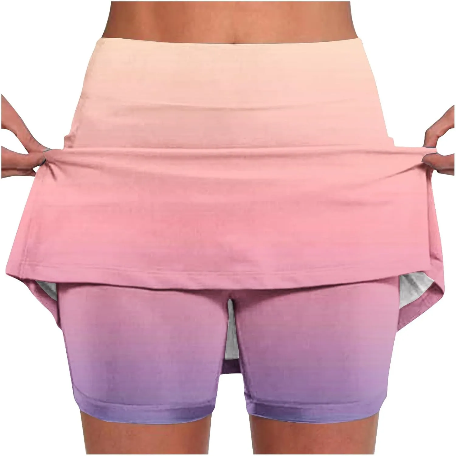 High Waisted Tennis Skirts for Women Built in Shorts, Gradient Mini Athletic Skorts Golf Sports Running Skort