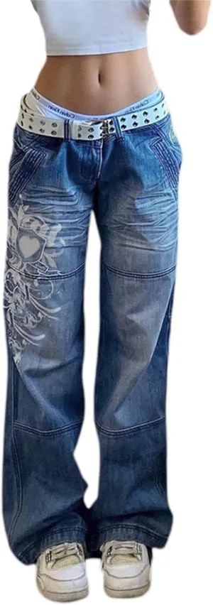 KMBANGI Womens High Waisted Wide Leg Pants Straight Denim Jeans Casual Baggy Trousers Y2K Streetwear Fashion