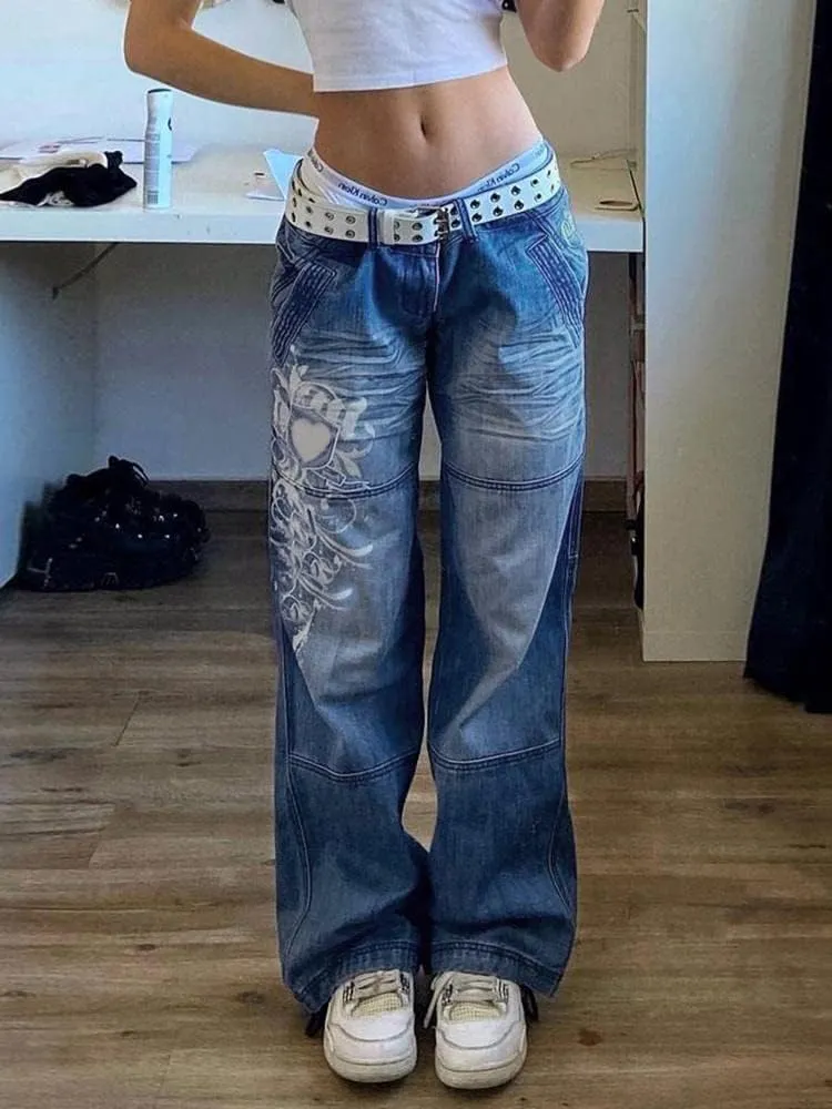 KMBANGI Womens High Waisted Wide Leg Pants Straight Denim Jeans Casual Baggy Trousers Y2K Streetwear Fashion