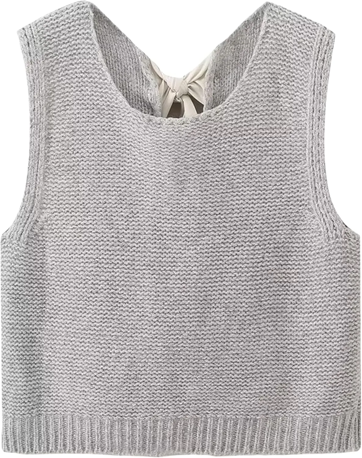 Lianlive Sweater Vest Top for Women Casual Crop Knit Cardigan Vest Bow Tie Back Knitted Tank Tops