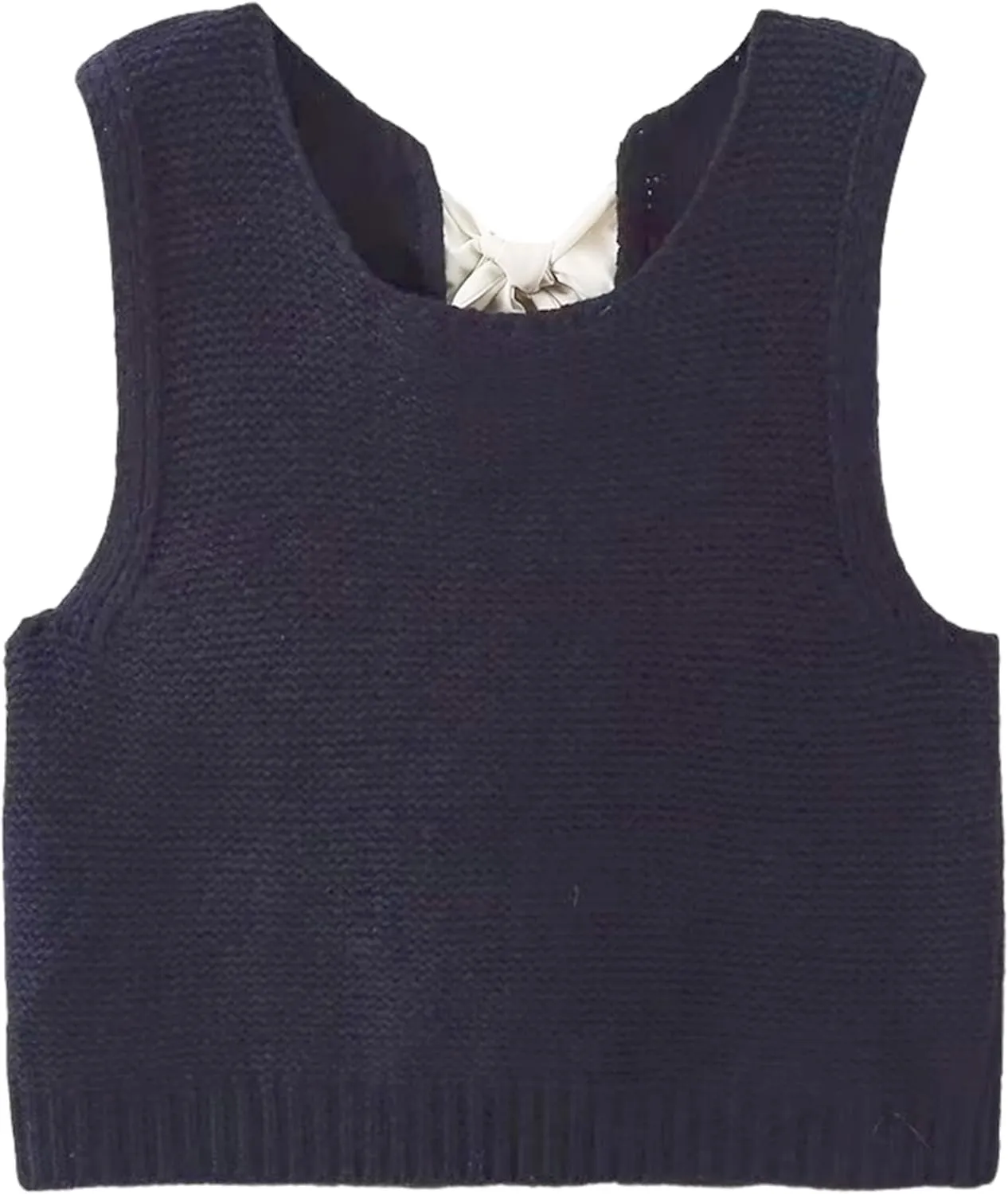 Lianlive Sweater Vest Top for Women Casual Crop Knit Cardigan Vest Bow Tie Back Knitted Tank Tops