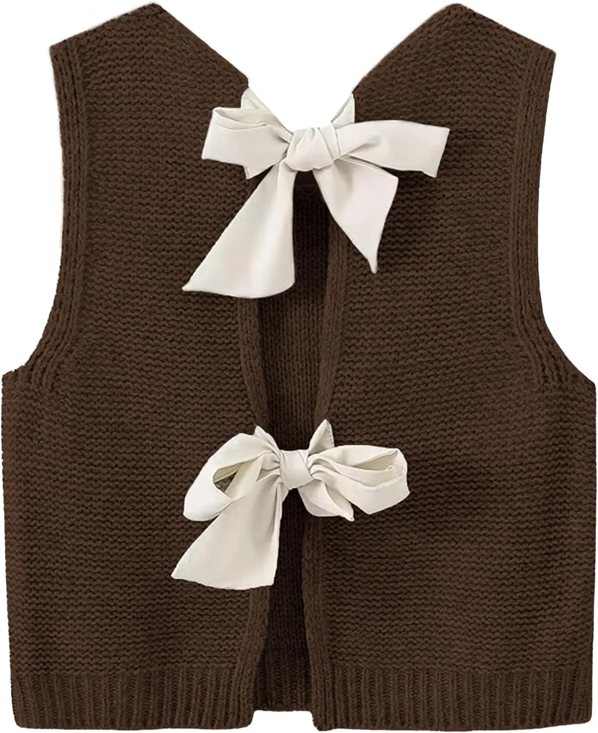 Lianlive Sweater Vest Top for Women Casual Crop Knit Cardigan Vest Bow Tie Back Knitted Tank Tops