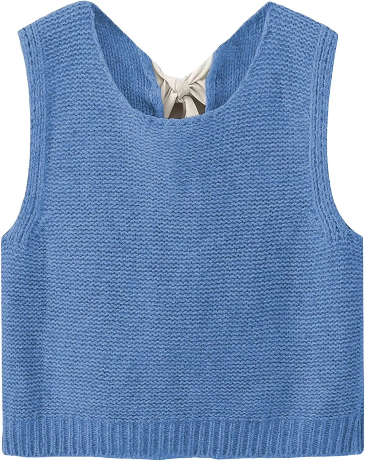 Lianlive Sweater Vest Top for Women Casual Crop Knit Cardigan Vest Bow Tie Back Knitted Tank Tops