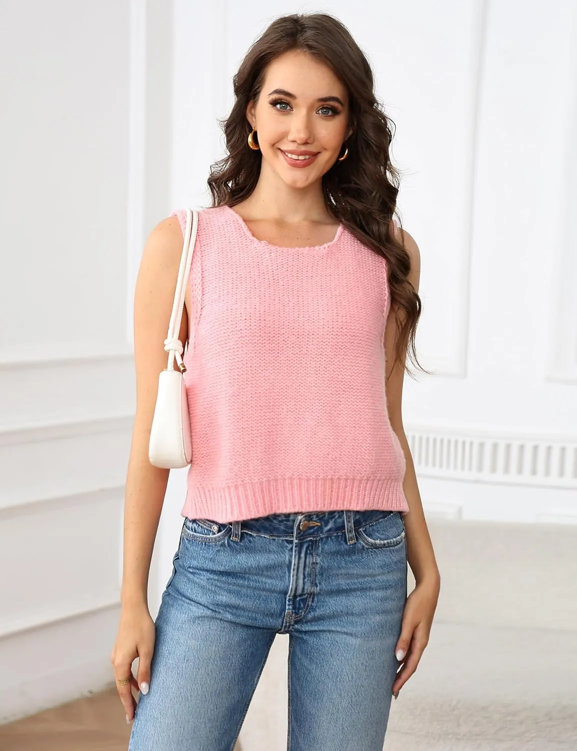Lianlive Sweater Vest Top for Women Casual Crop Knit Cardigan Vest Bow Tie Back Knitted Tank Tops