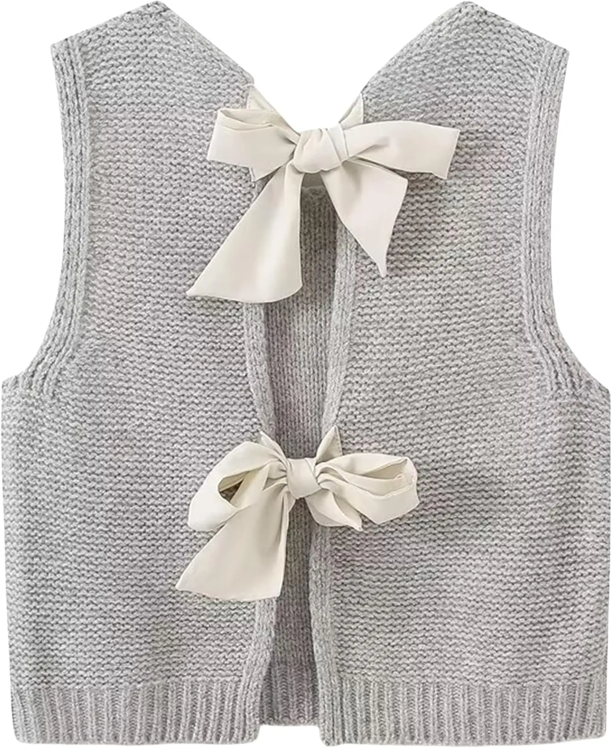 Lianlive Sweater Vest Top for Women Casual Crop Knit Cardigan Vest Bow Tie Back Knitted Tank Tops