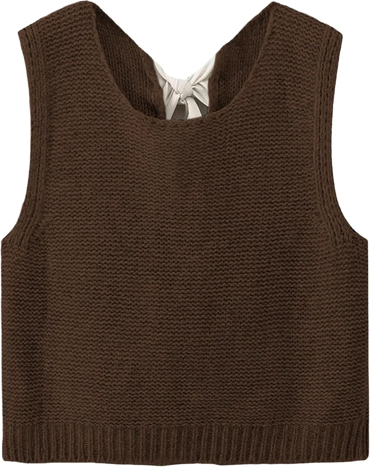 Lianlive Sweater Vest Top for Women Casual Crop Knit Cardigan Vest Bow Tie Back Knitted Tank Tops