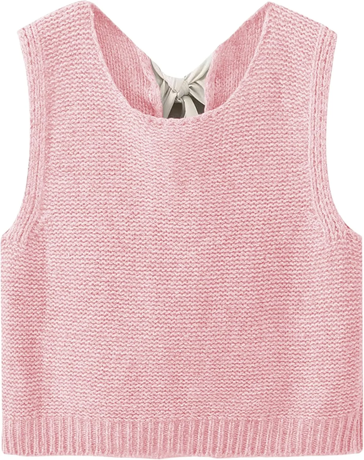Lianlive Sweater Vest Top for Women Casual Crop Knit Cardigan Vest Bow Tie Back Knitted Tank Tops